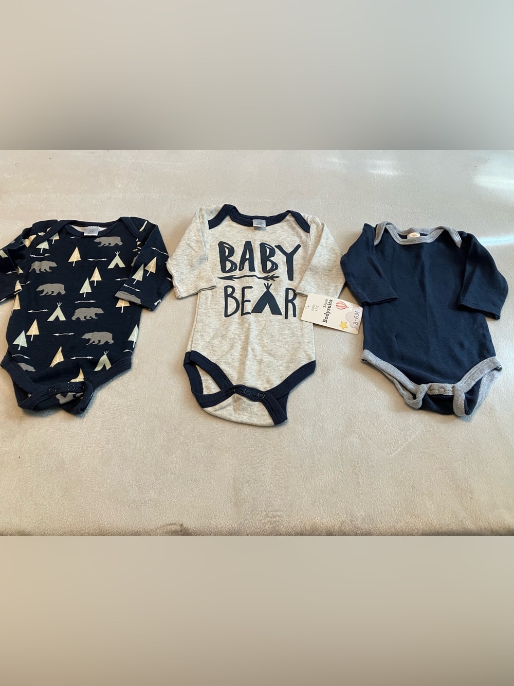 3-Pack Baby Bear One-Piece Bodysuits - Navy & Gray